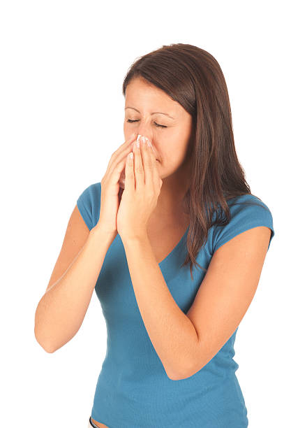 istock Attractive brunette girl got a cold isolated on white background 153537180