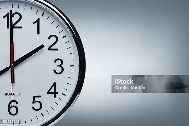 Silver Clock With Copy Space Stock Photo - Download Image Now - Clock Face, Time, Office