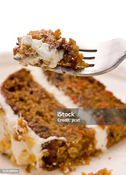 Walnut Carrot Cake On A Fork Stock Photo - Download Image Now - Carrot Cake, Fork, Baked