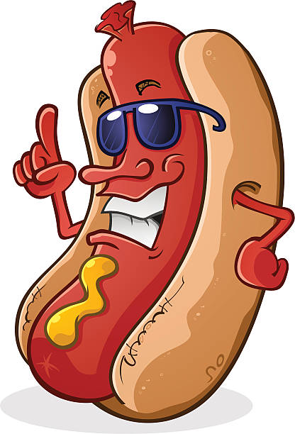 stockillustraties, clipart, cartoons en iconen met hot dog wearing sunglasses - rookworst
