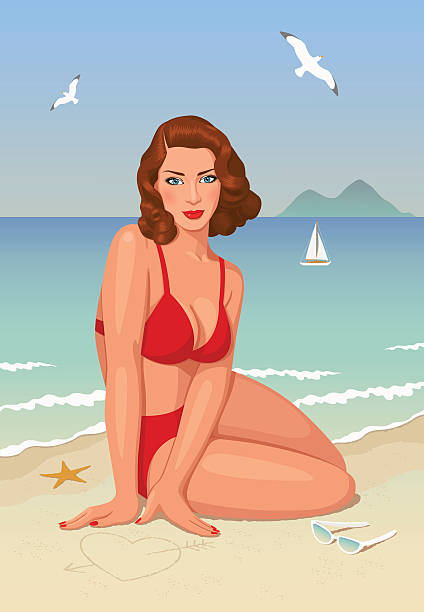 illustrazioni stock, clip art, cartoni animati e icone di tendenza di ragazza sulla spiaggia - nautical vessel women human hair yacht