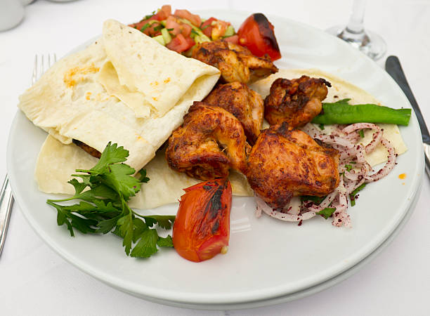 Turkish chicken skewers stock photo