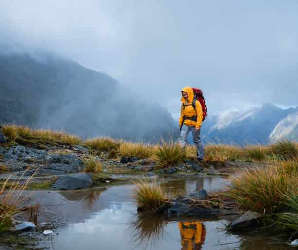 istock Woman hikers reflection on natural pool. 1535480874