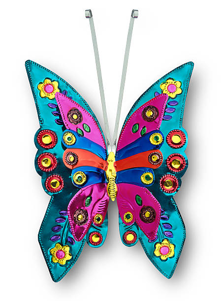 Multicolored tin butterfly with clipping path stock photo