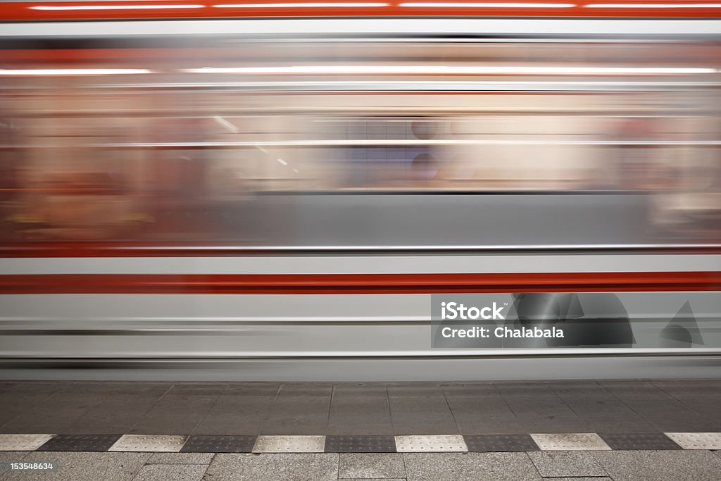 Subway train Subway train is arriving in station, Prague Electric Train Stock Photo