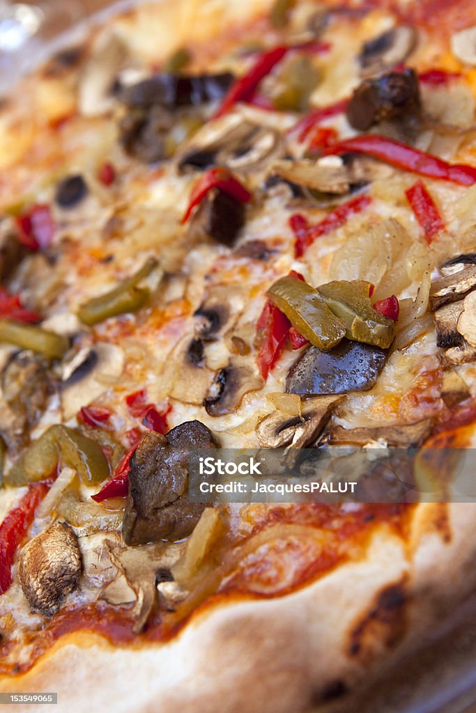 Pizza Focus on a vegetable pizza Bell Pepper Stock Photo