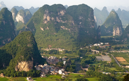Guilin village at sunset (aerial view)