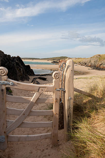 istock Hand crafted gate leading to beach and ocean 153550020