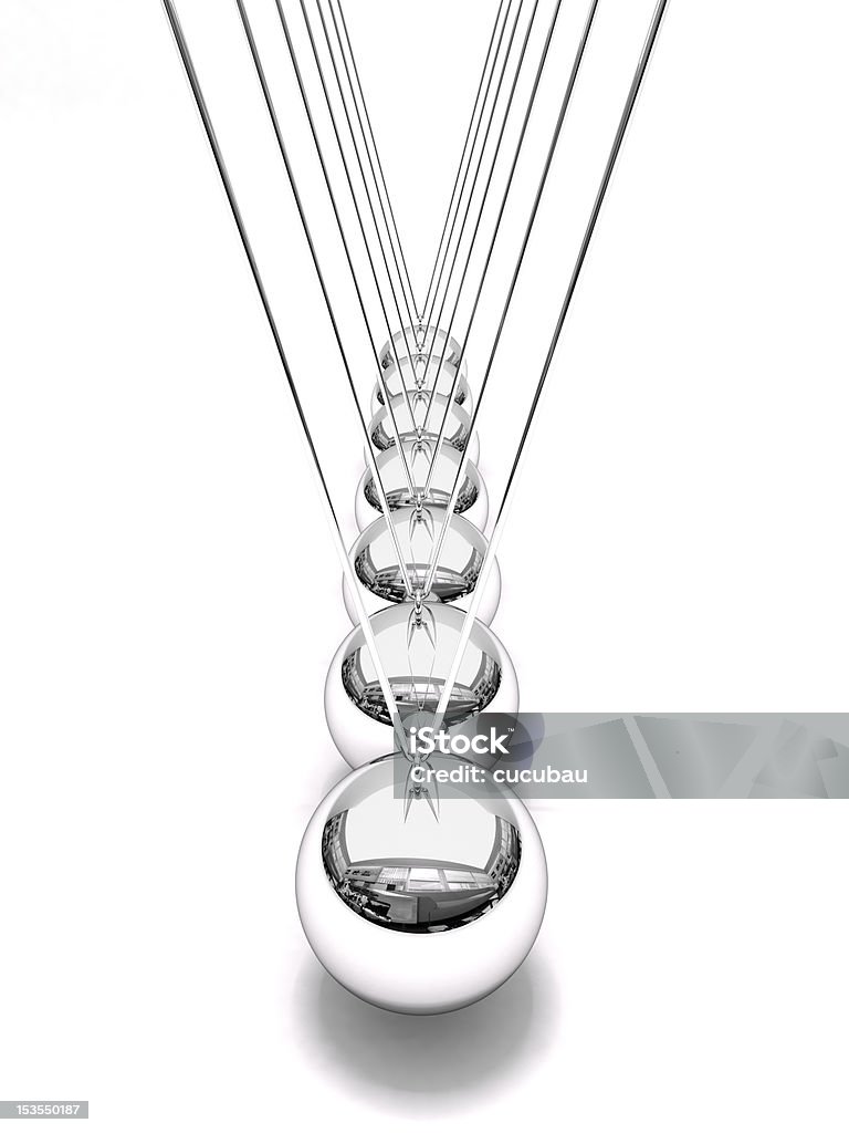 Newton's time cradle on a white background 3D rendering of Newton's cradle (time pendulum) isolated on white Perpetual Motion Stock Photo