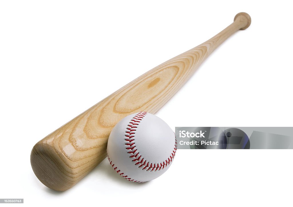 Baseball and bat Baseball and baseball bat isolated on white with soft shadow. Baseball Bat Stock Photo