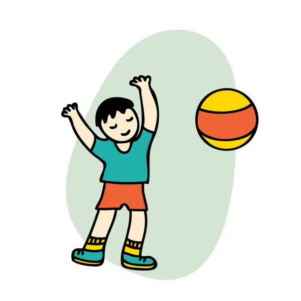 Vector illustration of Young man with ball wellness health sport life concept. Perfect for tee, sticker, poster. Isolated vector illustration.