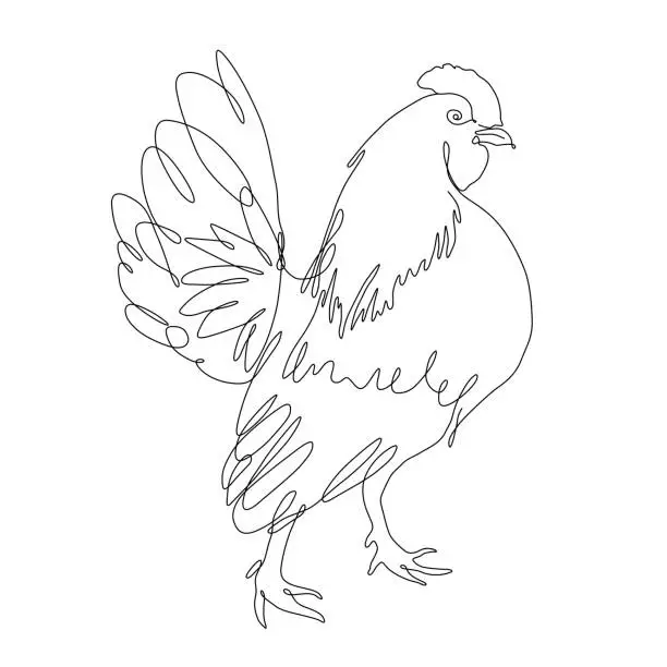 Vector illustration of Bantam Rooster Continuous Line Drawing with Editable Stroke