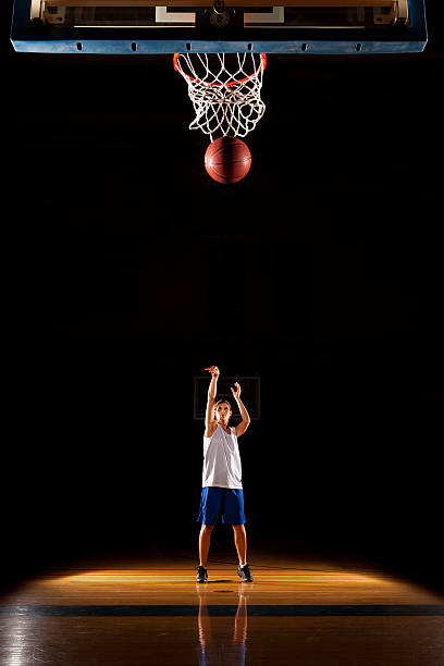 istock Female basketball player shooting at the net, copy space 153551954