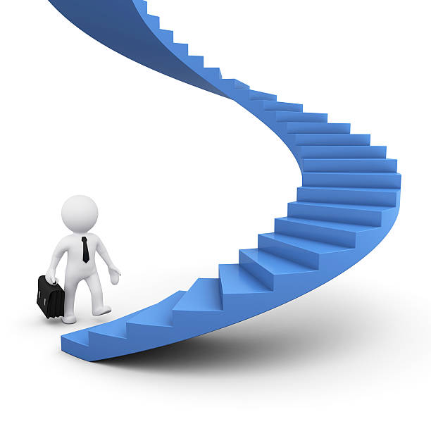 istock 3D man ready to go up stairs 153554103