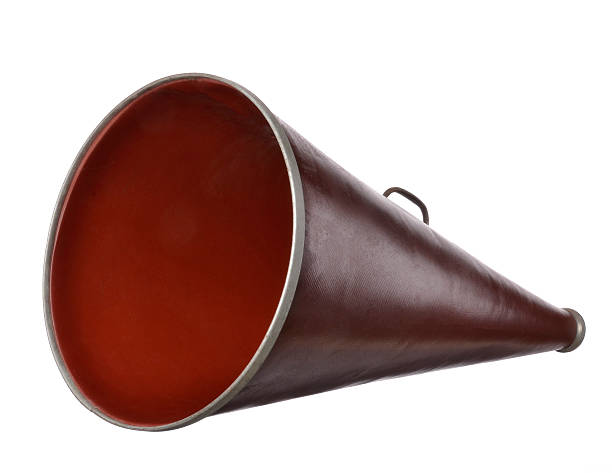 istock Large brown and red megaphone against a white background 153554323