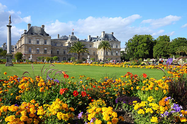 Paris Paris, France - famous landmark, Luxembourg Palace and park. UNESCO World Heritage Site. luxembourg paris stock pictures, royalty-free photos & images
