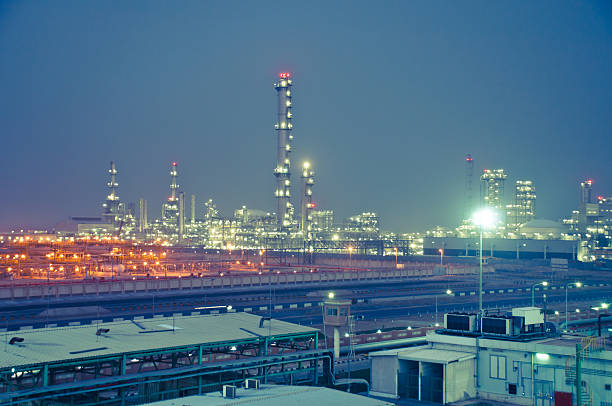 Gas factory in the west of Alexandria, Egypt at night, with all the spot lights.