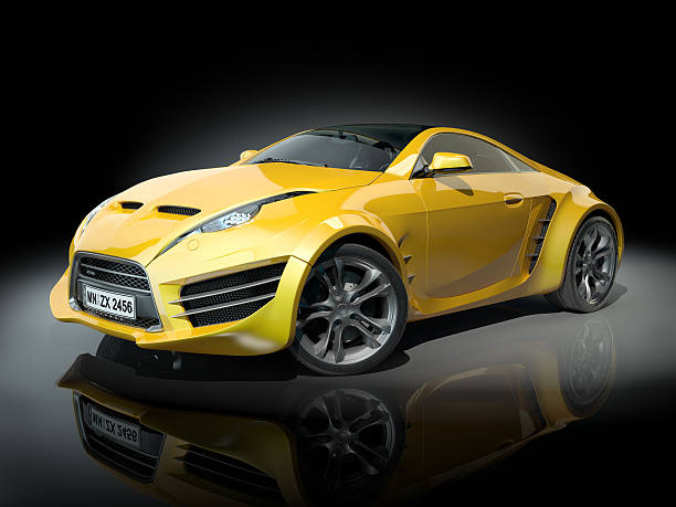 istock Yellow sports car on a black background 153558757