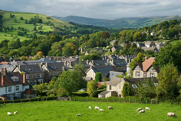 Overlooking a residential village in The Peak District, Derbyshire.