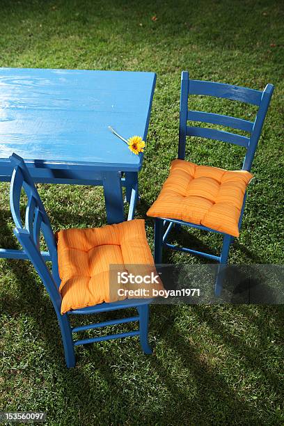 Two Garden Chairs Stock Photo - Download Image Now - Blue, Breakfast, Chair