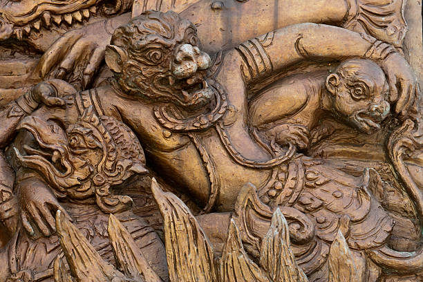 istock Low relief cement Thai style handcraft of Ramayana tale 153560692
