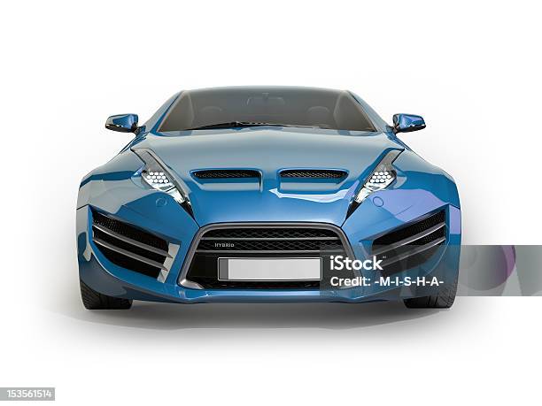 Carro De Desporto Azul Isolado Em Fundo Branco - Fotografias de stock e mais imagens de Carro Desportivo - Carro Desportivo, Visão Frontal, Carro