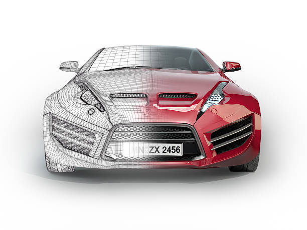 Sports car with wireframe stock photo