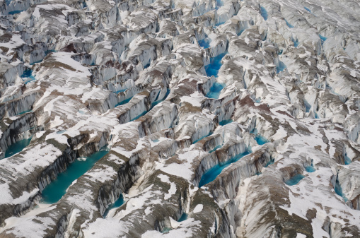 Glacier with lakes, St Elias Range, Yukon, Canada