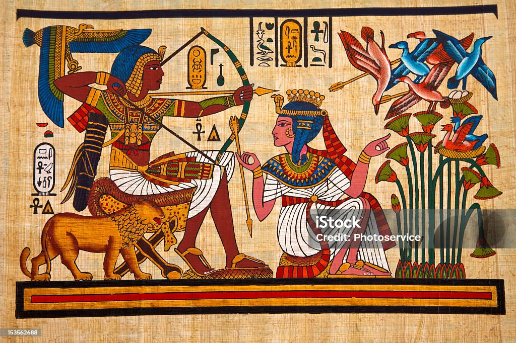 Antique Fresco featuring ancient Egypt royal life Antique egyptian papyrus and hieroglyph  Egypt Stock Photo