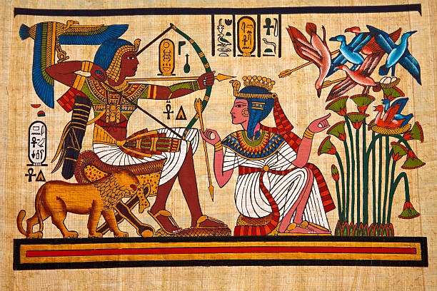Antique Fresco featuring ancient Egypt royal life stock photo
