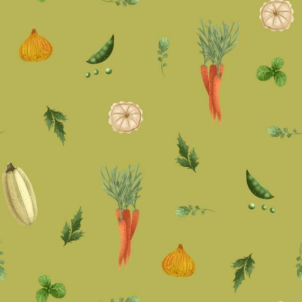nahtloses muster mit gemüse, kräutern, blättern - parsley food green backgrounds stock-grafiken, -clipart, -cartoons und -symbole