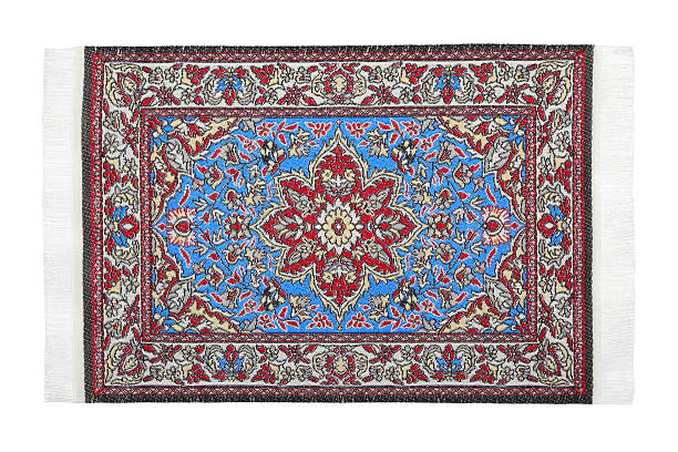 istock One oriental red-blue carpet horizontally lies on white background 153565052