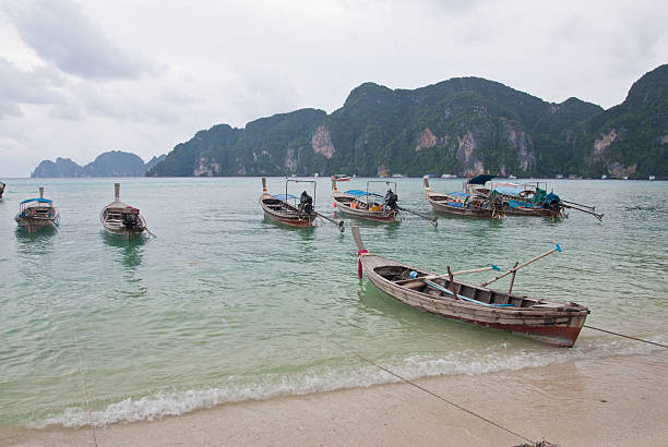 The longtail boats stock photo