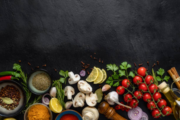 istock various food cooking ingredients background with copy space top view 1535668357