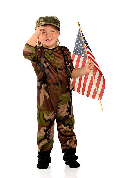 ハッピーサルーテ教会 - child military saluting flag ストックフォトと画像