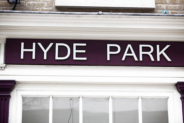クローズアップ、ハイドパークの標識でロンドン,英国 - london england park london hyde street ストックフォトと画像