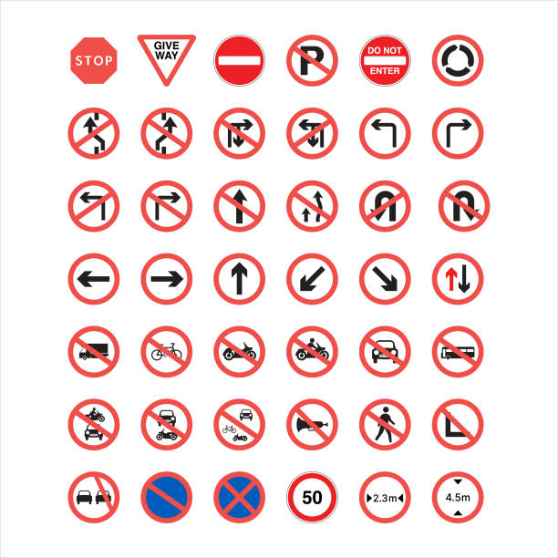 ilustrações de stock, clip art, desenhos animados e ícones de collection of mandatory and prohibition traffic signs. vector illustration. - two way traffic