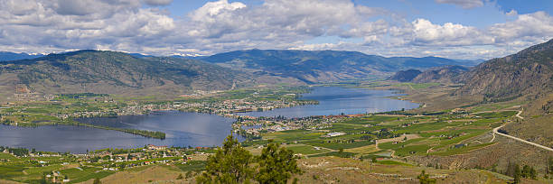 widok z lotu ptaka na wino valley panorama osoyoos - lake osoyoos zdjęcia i obrazy z banku zdjęć