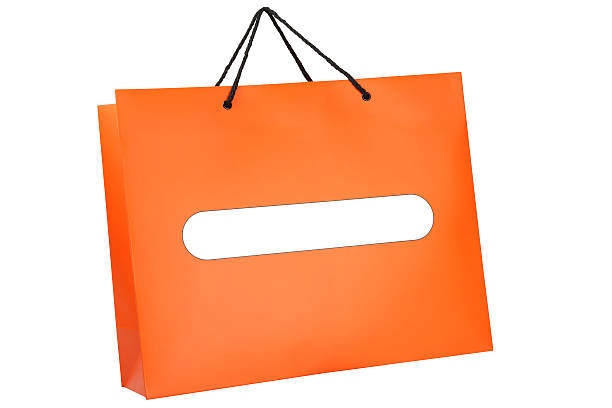 Pusta pomarańczowy zakupy torbę z białej etykiecie – zdjęcie