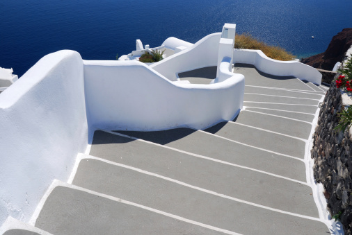 Stairs to sea, Santorini village of Oia, Greece, a popular touristic place for architecture.