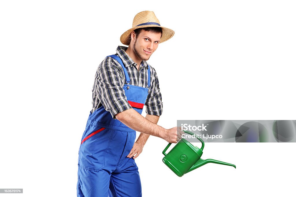 Retrato de un hombre con regadera paisajista - Foto de stock de Adulto libre de derechos