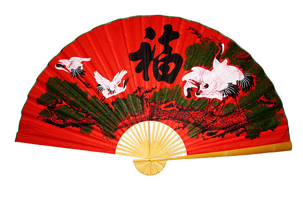 istock Red fan Asian with characters 153573395