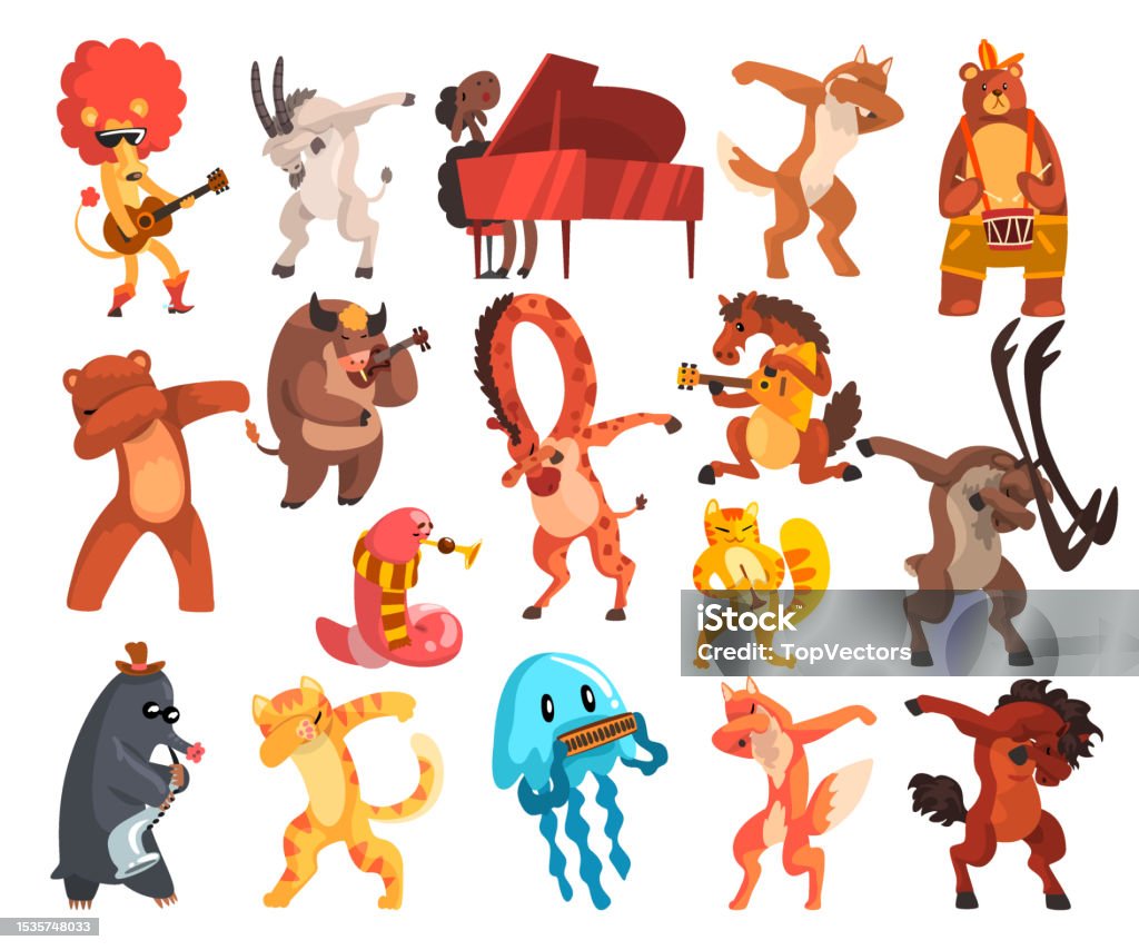 Musical Instruments Dub Various Animals Standing In Dub Dancing Pose And Playing Musical ...
