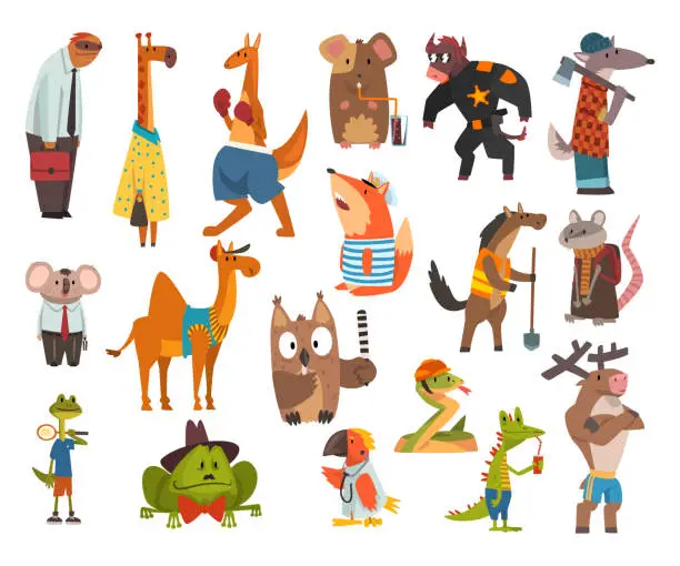 Vector illustration of Humanized Animals of Different Professions with Big Vector Set