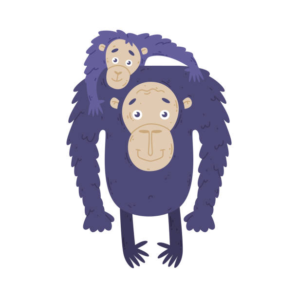istock Monkey family. Ape parent with its baby. Happy parenthood cartoon vector illustration 1535748230