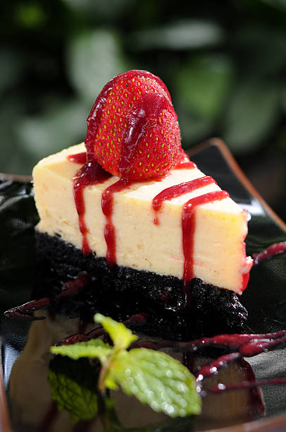 istock Strawberry cheesecake in black plate 153575205