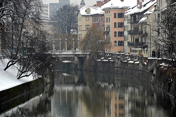 Ljubljana ponte no inverno - foto de acervo