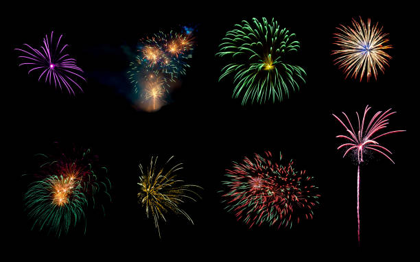 istock Eight colorful fireworks on black background 1535772617