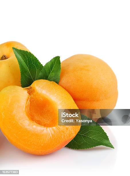 Apricot Fruits With Green Leaf Stock Photo - Download Image Now - Apricot, Composition, Cross Section