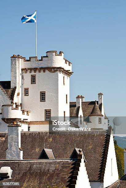 Castle With Scottisch Flag Stock Photo - Download Image Now - Blair Castle, Scotland, Ancient